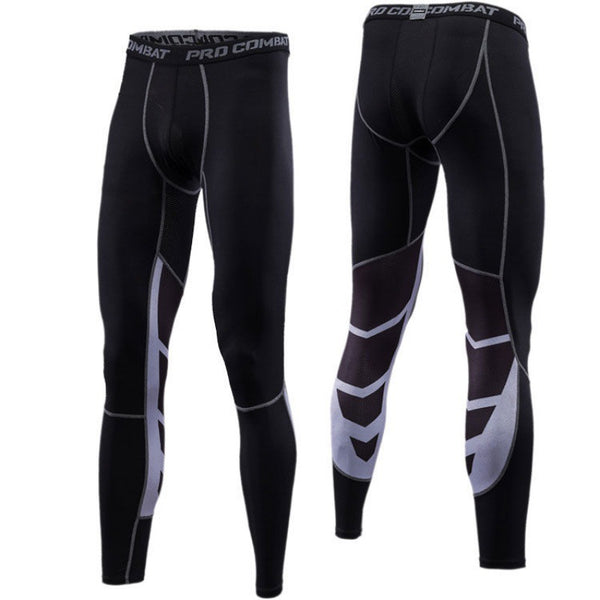 Color: Grey print, Size: M - Men's Compression Pants Male Tights Leggings for Running Gym Sport Fitness Quick Dry Fit Joggings Workout White Black Trousers