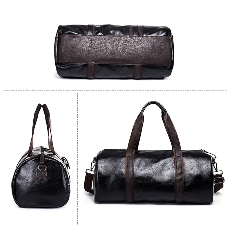 Cylindrical Soft Leather Gym Bag