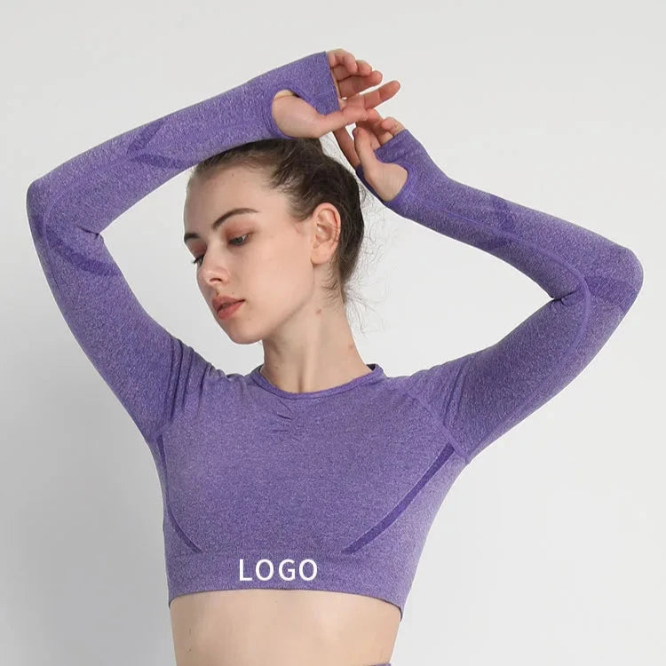 Seamless Long Sleeve Compression Workout Top with Thumb Hole