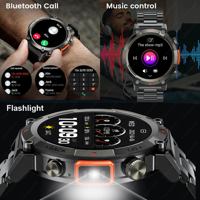 Outdoor Smart Watch Men With Flashlight