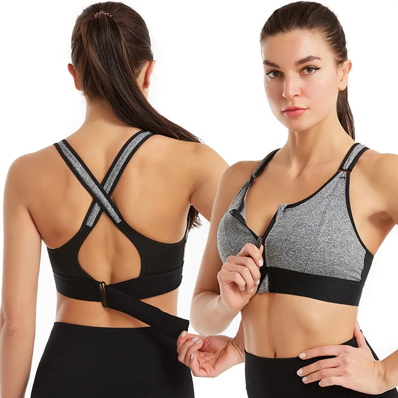 Shockproof Front Zipper Sports Bra